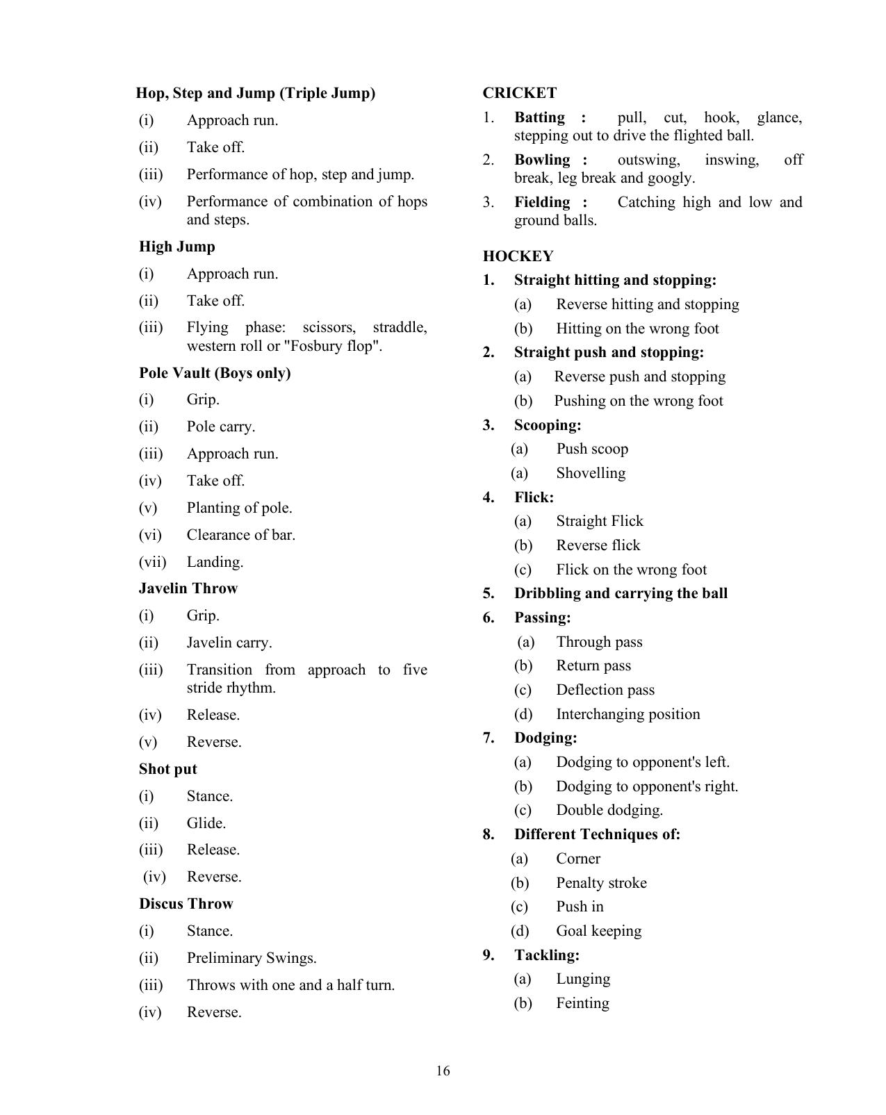 ISC Class XI & XII Physical Education 2025 Syllabus - Page 16