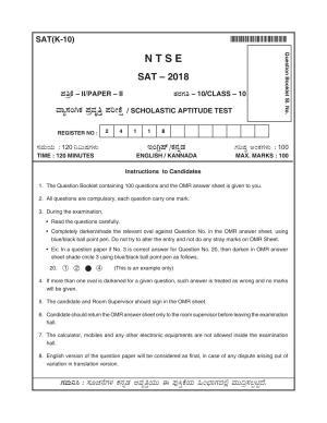 Karnataka NTSE 2018 SAT Question Paper