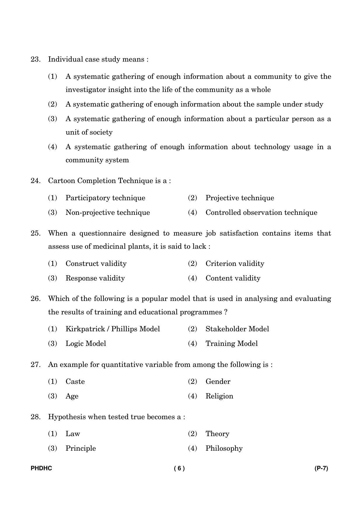 IGNOU PhD Entrance Test Ph. D. (Home Science) Entrance Test, July, 2023 Question Paper - Page 7