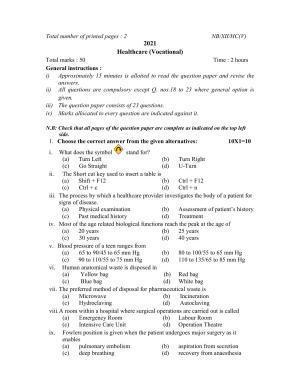 Nagaland Board Class 12 Healthcare(Vocational) 2021 Question Paper