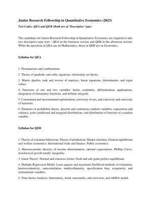 ISI Admission Test JRF in Quantitative Economics Syllabus
