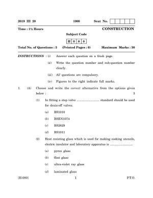 Goa Board Class 12 Construction (March 2019) Question Paper