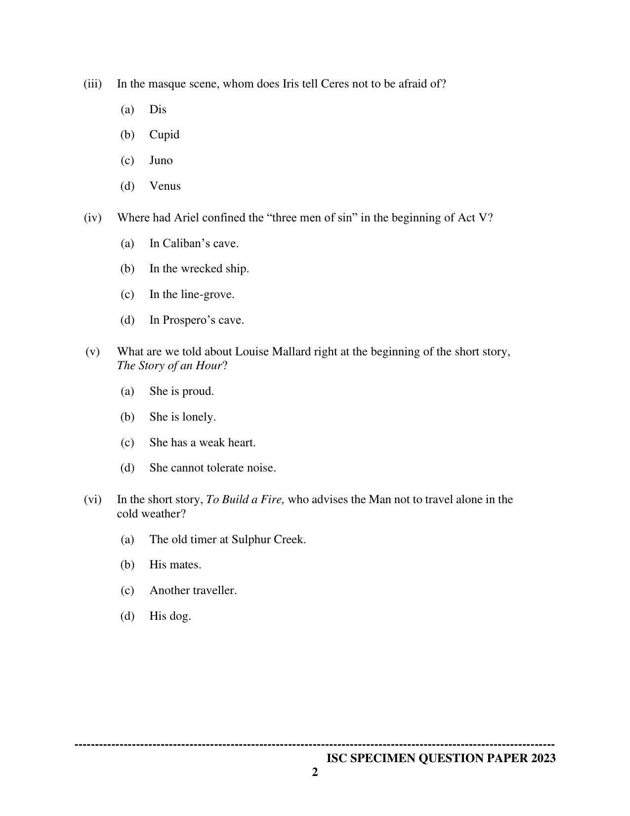 ISC Class 12 Literature In English (English Paper-2) Sample Paper 2023 - Page 2