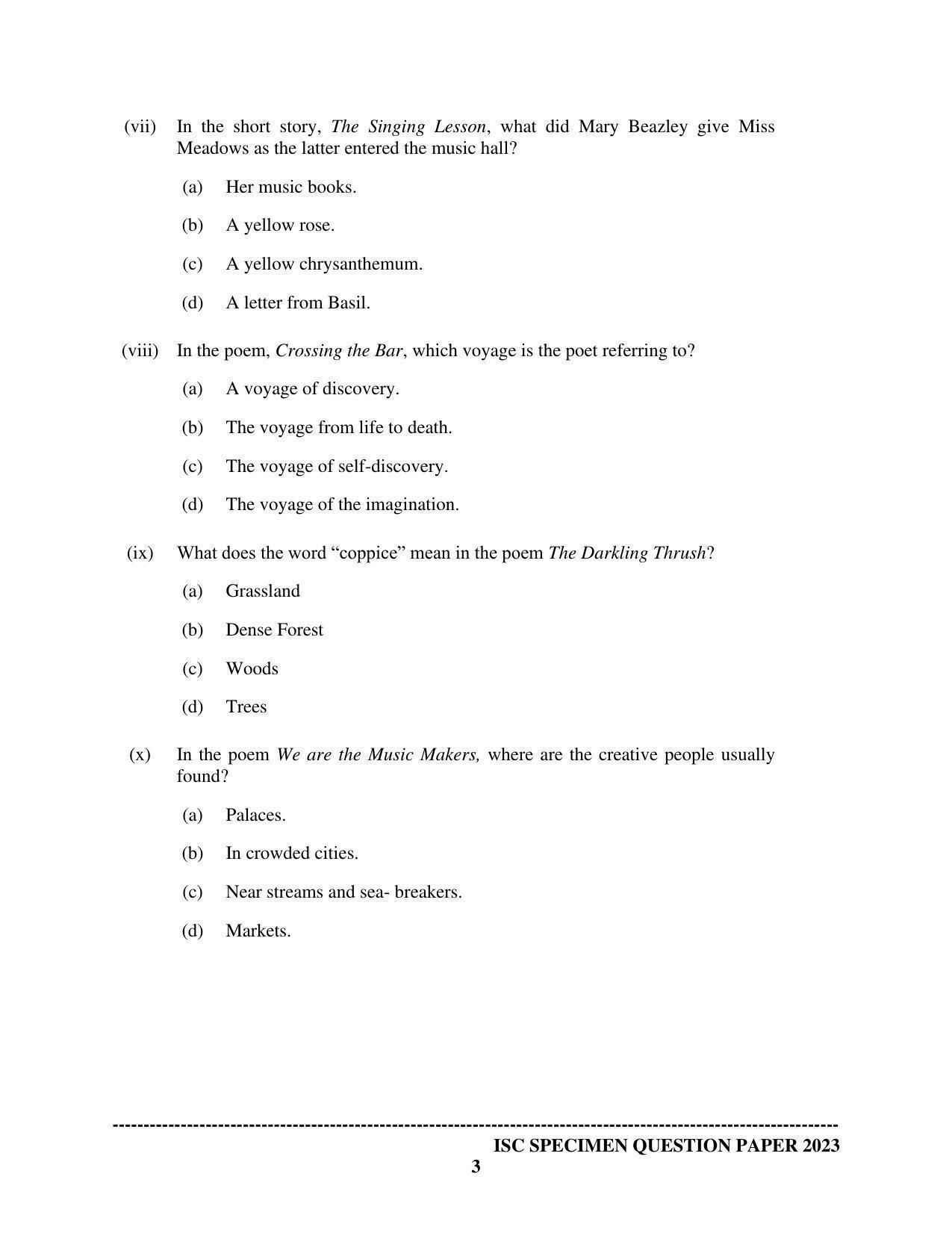 ISC Class 12 Literature In English (English Paper-2) Sample Paper 2023 - Page 3