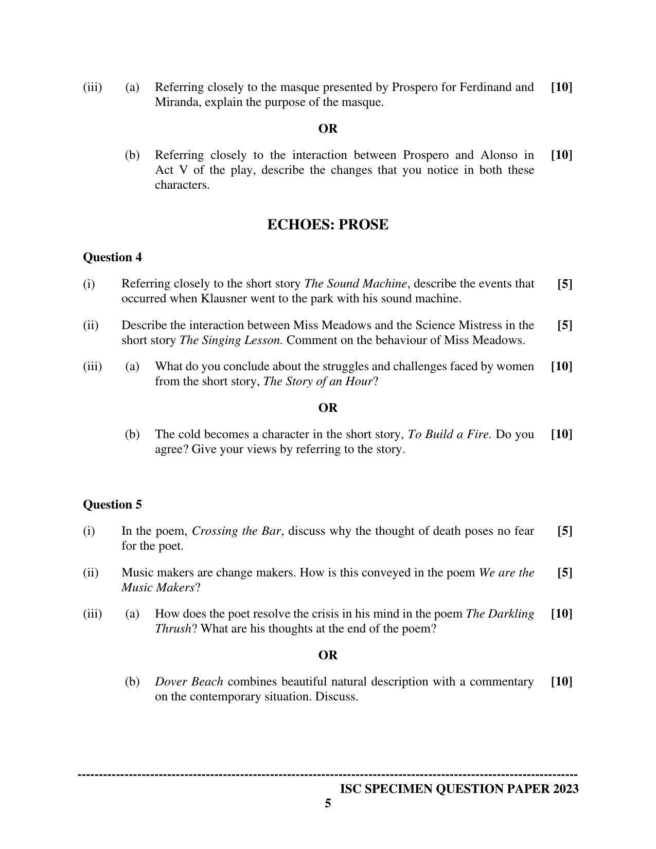 ISC Class 12 Literature In English (English Paper-2) Sample Paper 2023 - Page 5