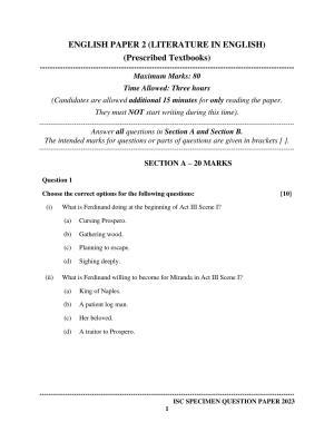 ISC Class 12 Literature In English (English Paper-2) Sample Paper 2023