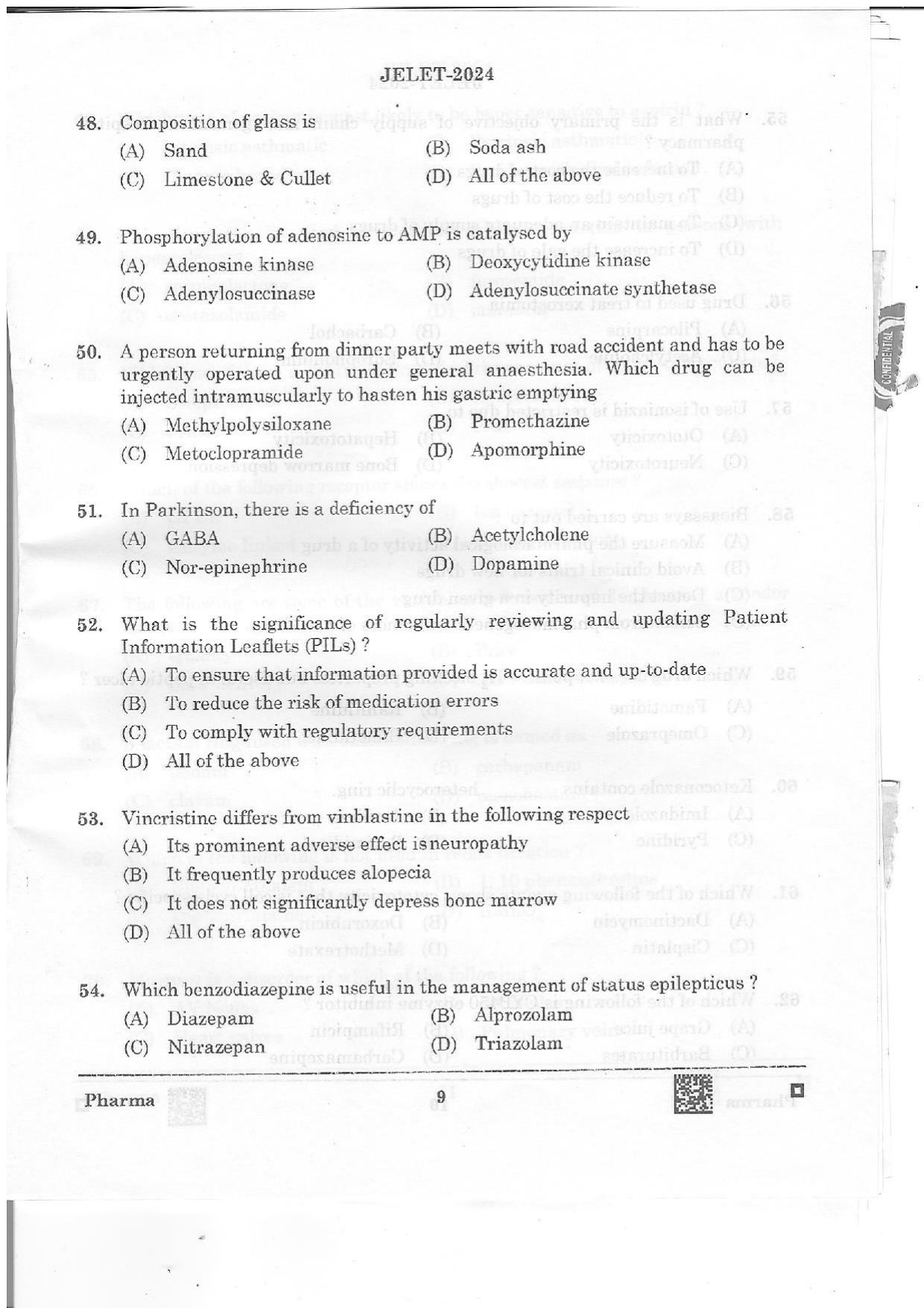 WBJEE JELET 2024 Paper II (Pharmacy) Question Papers - Page 9