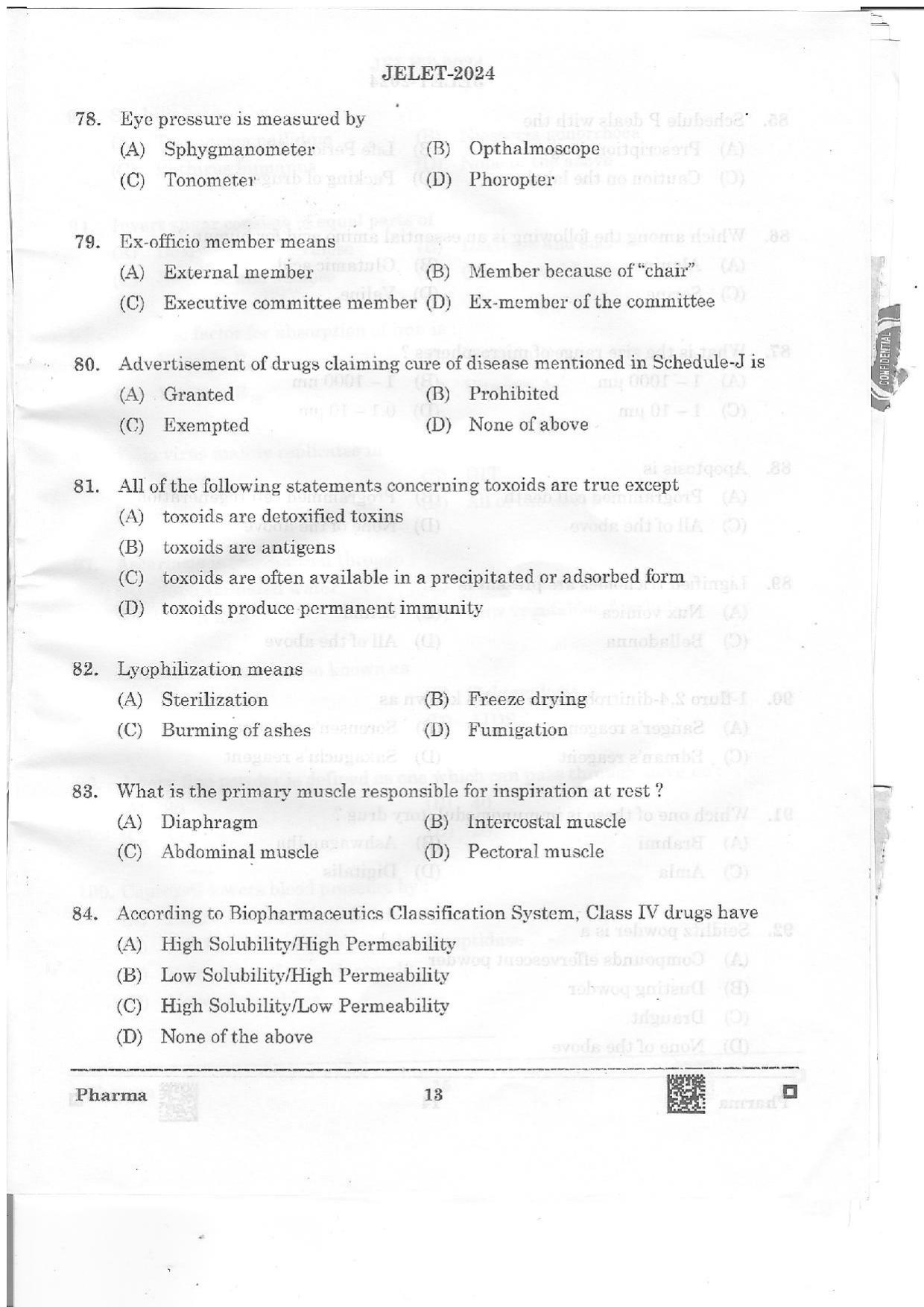 WBJEE JELET 2024 Paper II (Pharmacy) Question Papers - Page 13