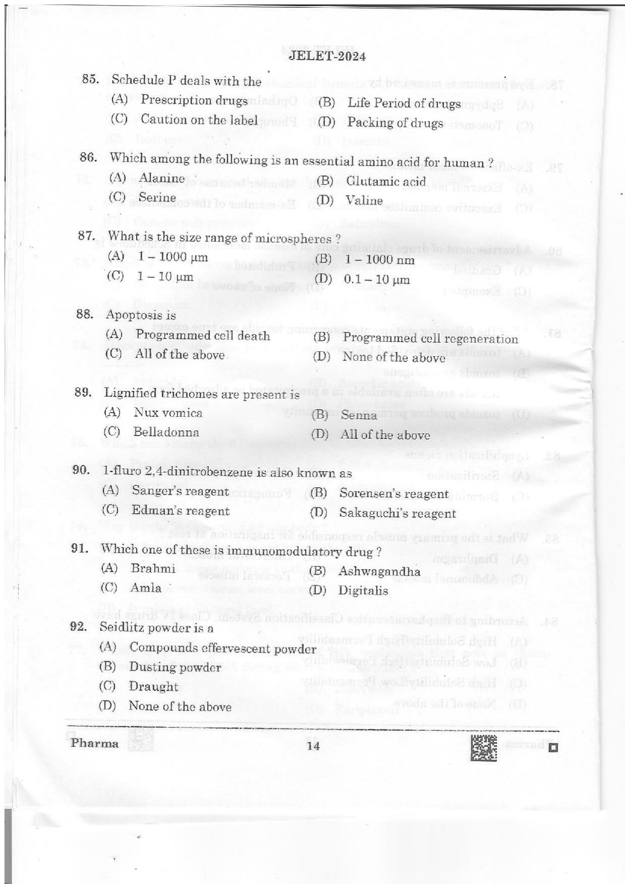WBJEE JELET 2024 Paper II (Pharmacy) Question Papers - Page 14