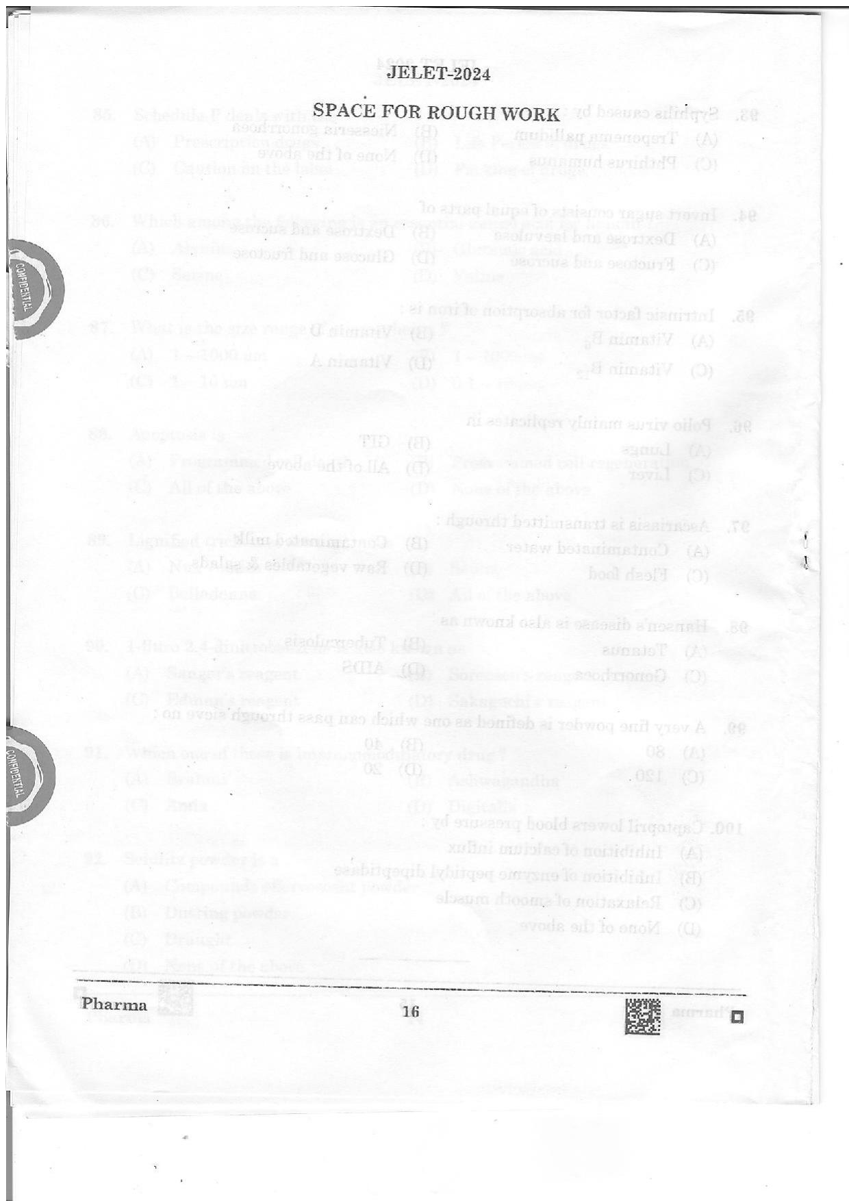 WBJEE JELET 2024 Paper II (Pharmacy) Question Papers - Page 16