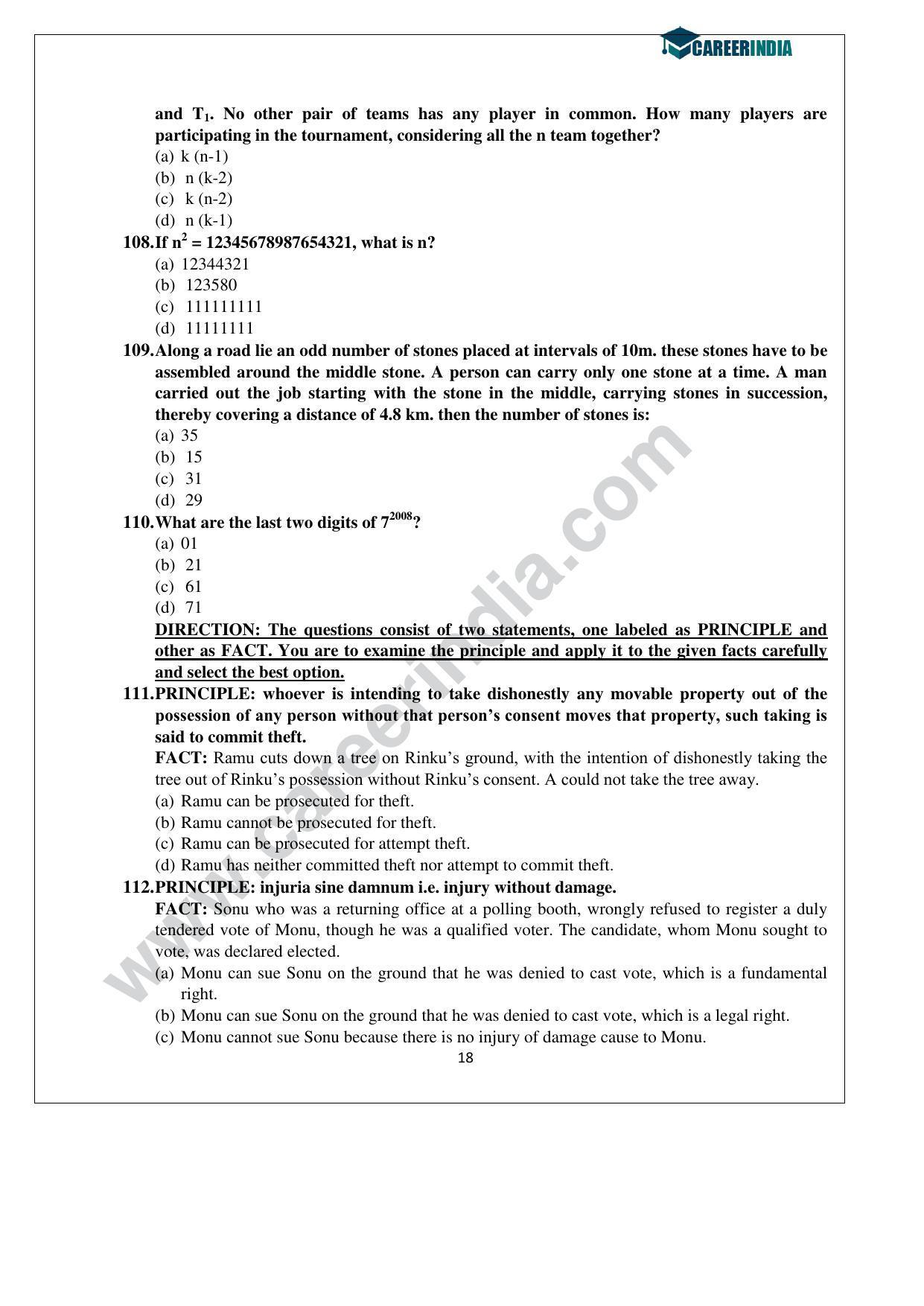 CLAT 2015 UG Question Paper with Answer Key - Page 18