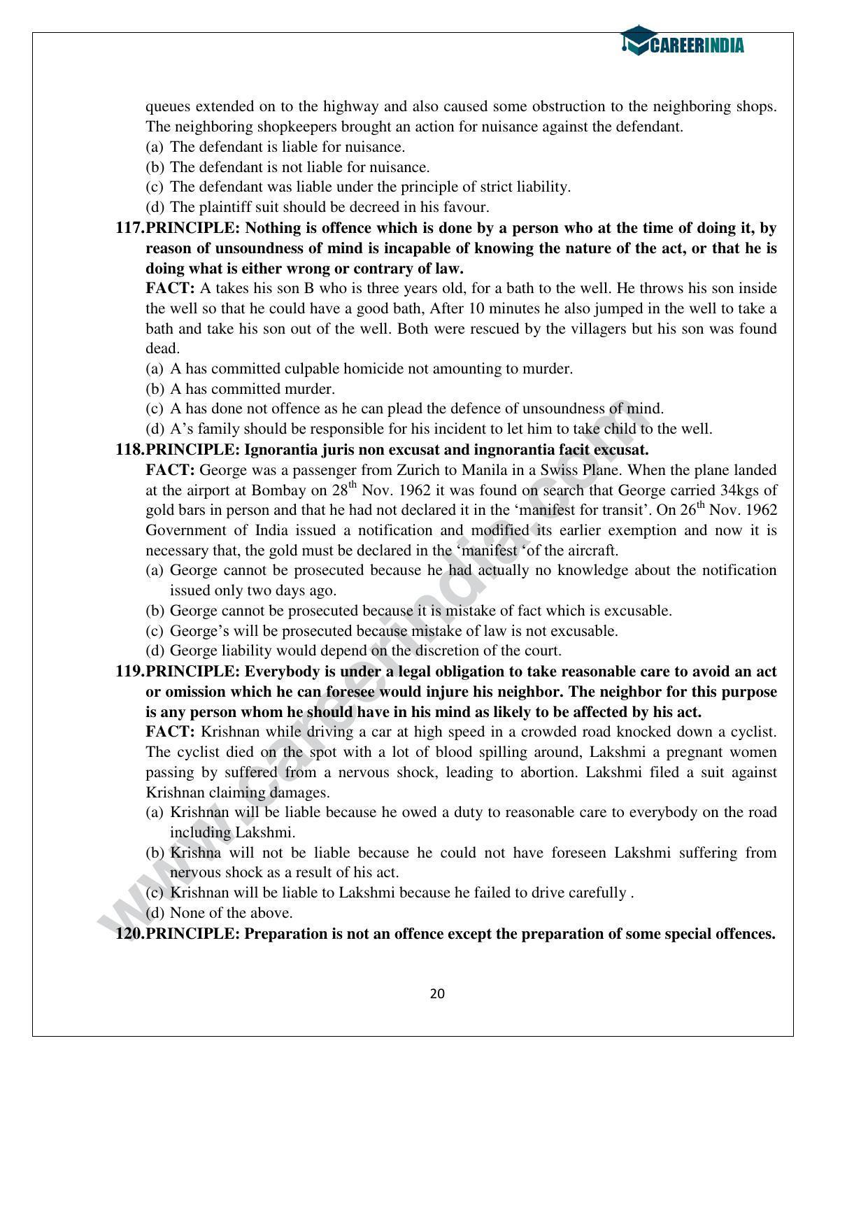 CLAT 2015 UG Question Paper with Answer Key - Page 20