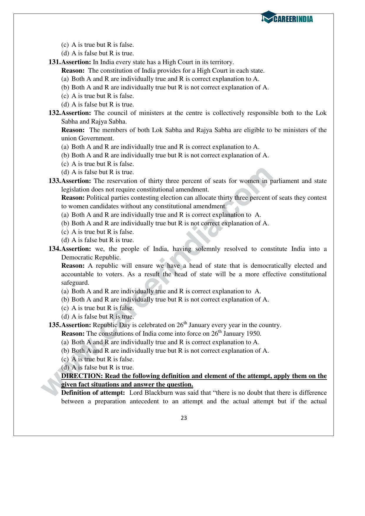 CLAT 2015 UG Question Paper with Answer Key - Page 23