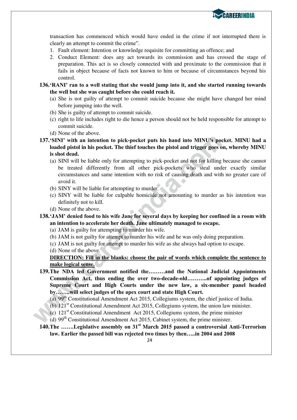 CLAT 2015 UG Question Paper with Answer Key - Page 24