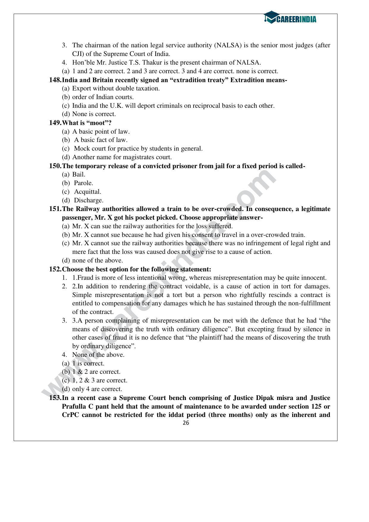 CLAT 2015 UG Question Paper with Answer Key - Page 26