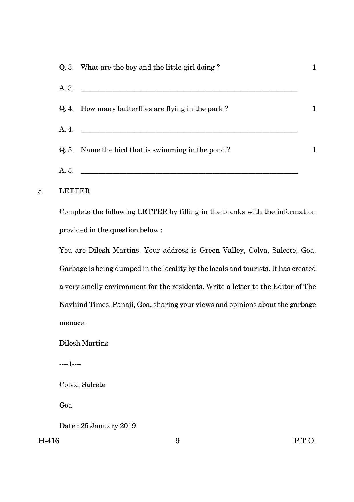 Goa Board Class 12 English I (CWSN)  March 2019 (March 2019) Question Paper - Page 9