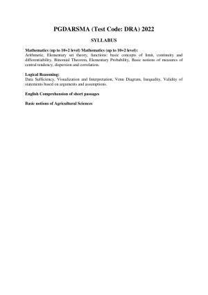 ISI Admission Test PG Diploma in Agricultural and Rural Management with Statistical Methods and Analytics Syllabus