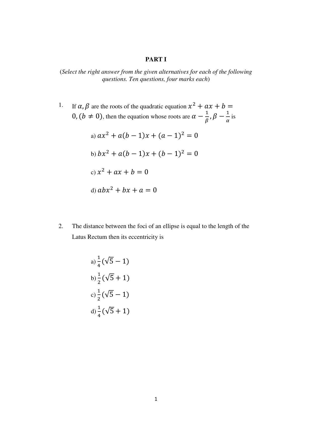 ISI Admission Test JRF in Geology (GEA) 2023 Sample Paper - Page 1