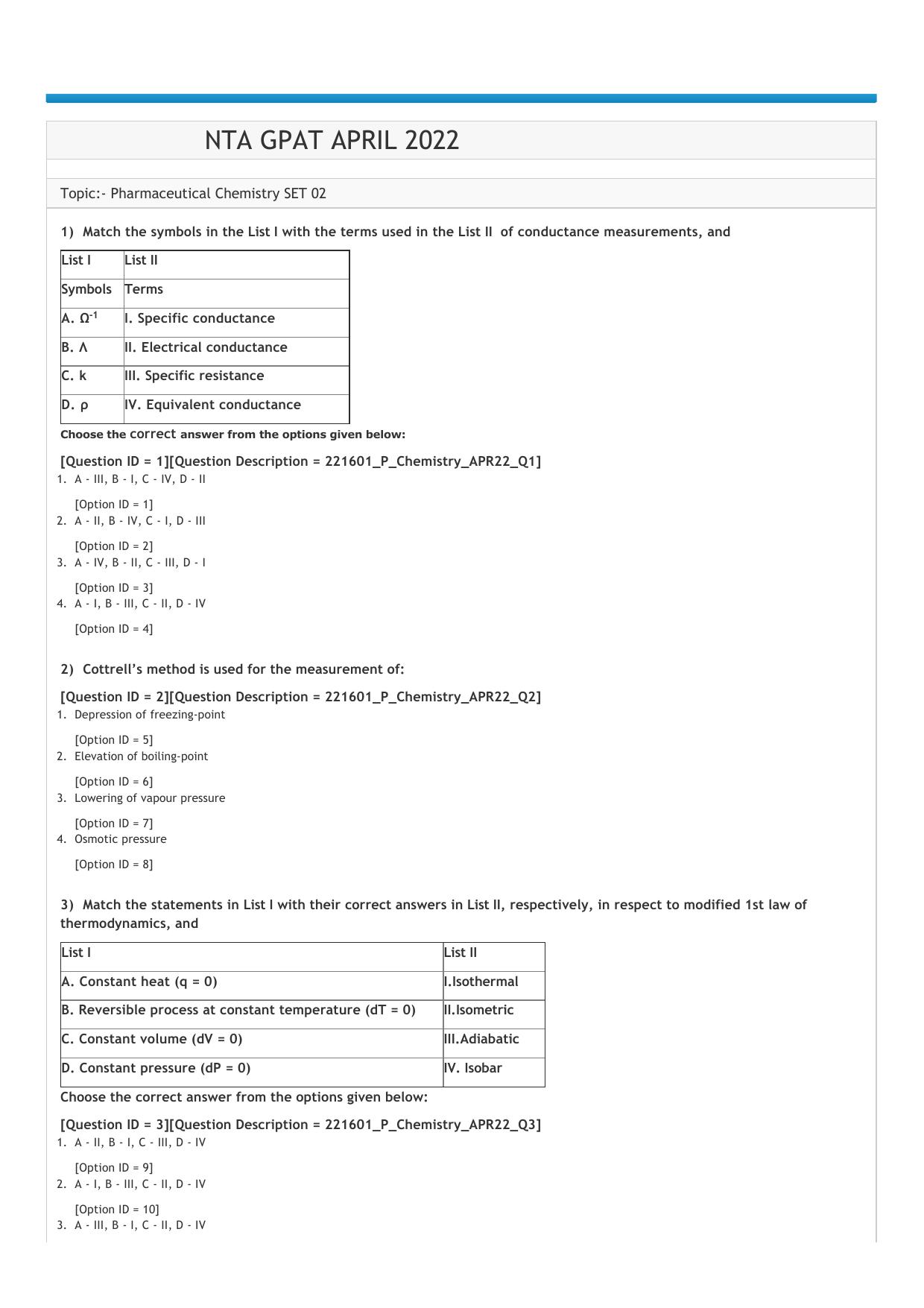 GPAT 2022 Question Paper - Page 1