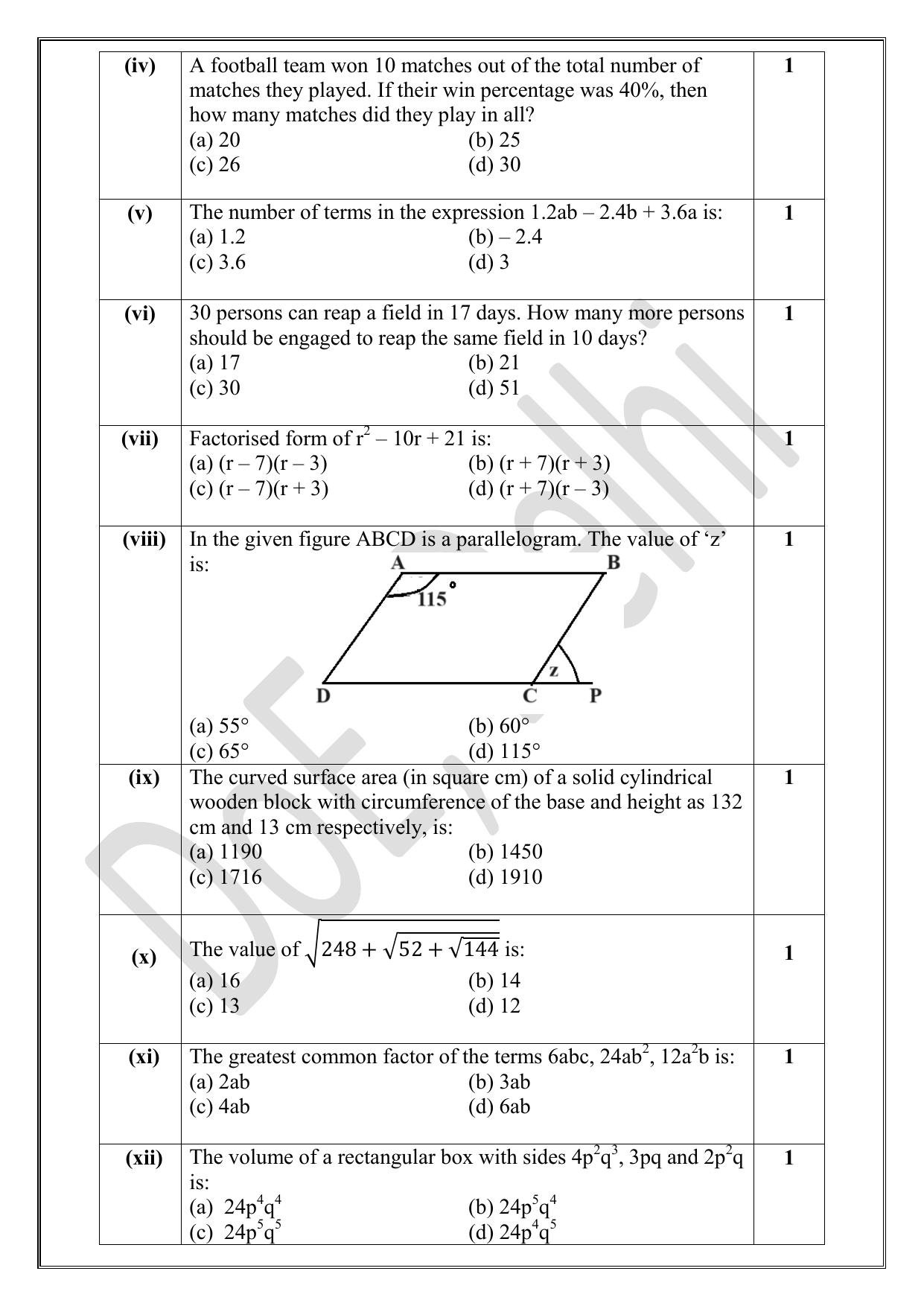 Edudel Class 8 Maths (English) Practice Papers-2 (2023-24) - Page 2
