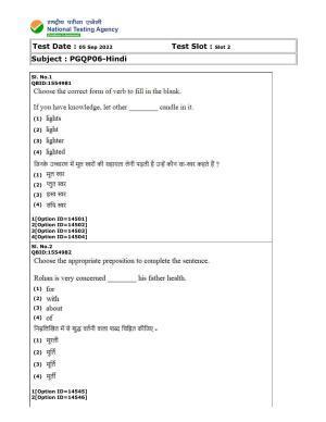 CUET (PG) 2022: PGQP-06 Hindi (05-09-2022) Question Paper