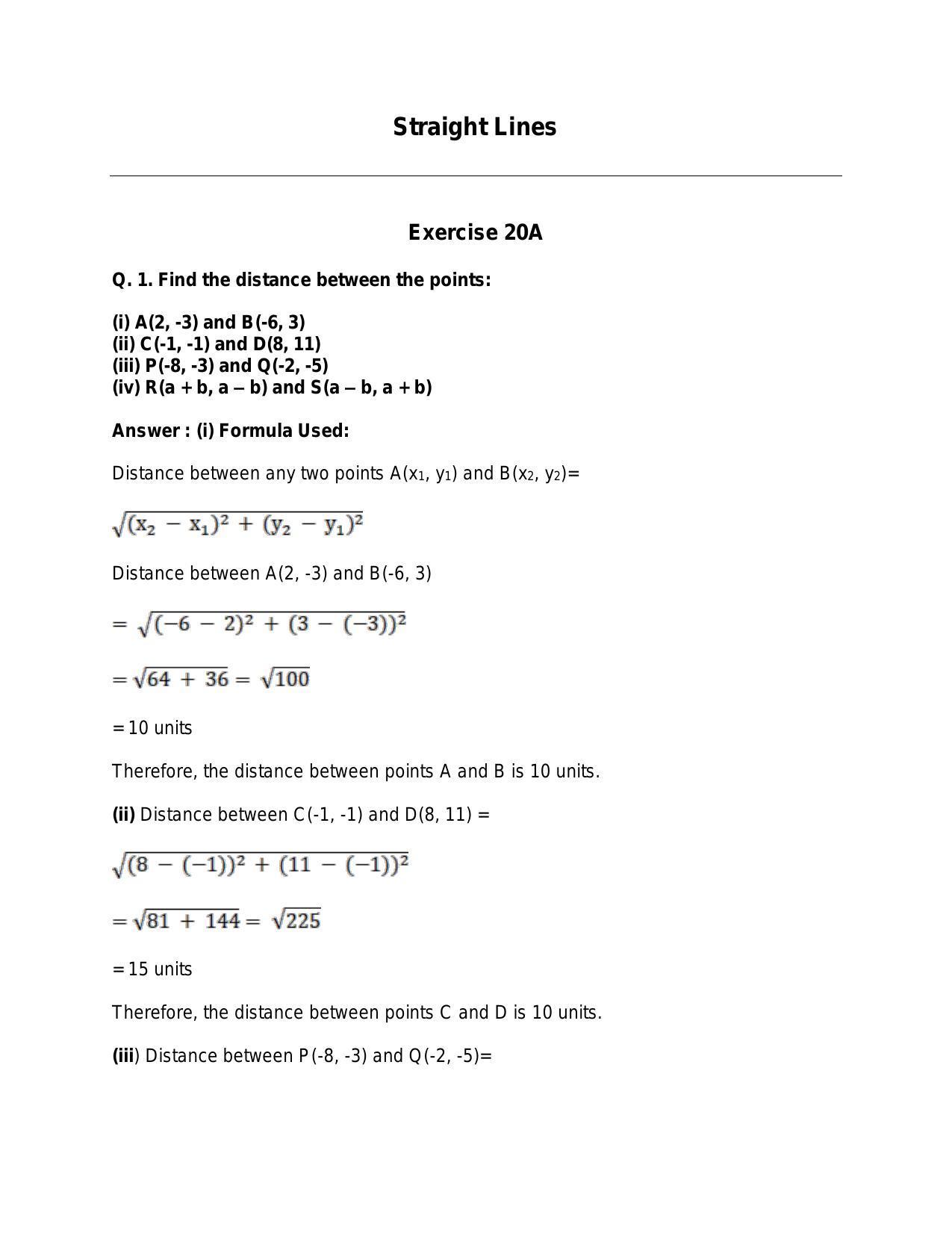 Chapter 20: Straight Lines: RS Aggarwal Class 11 Solutions  - Page 1