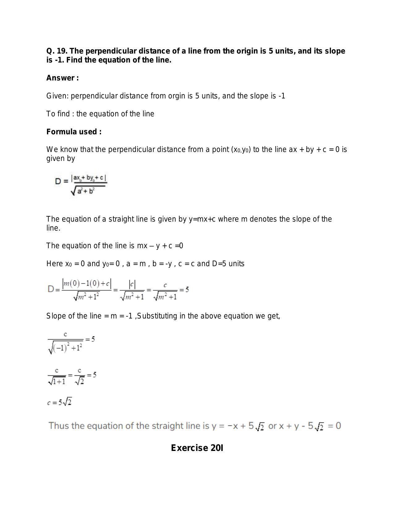 Chapter 20: Straight Lines: RS Aggarwal Class 11 Solutions  - Page 141