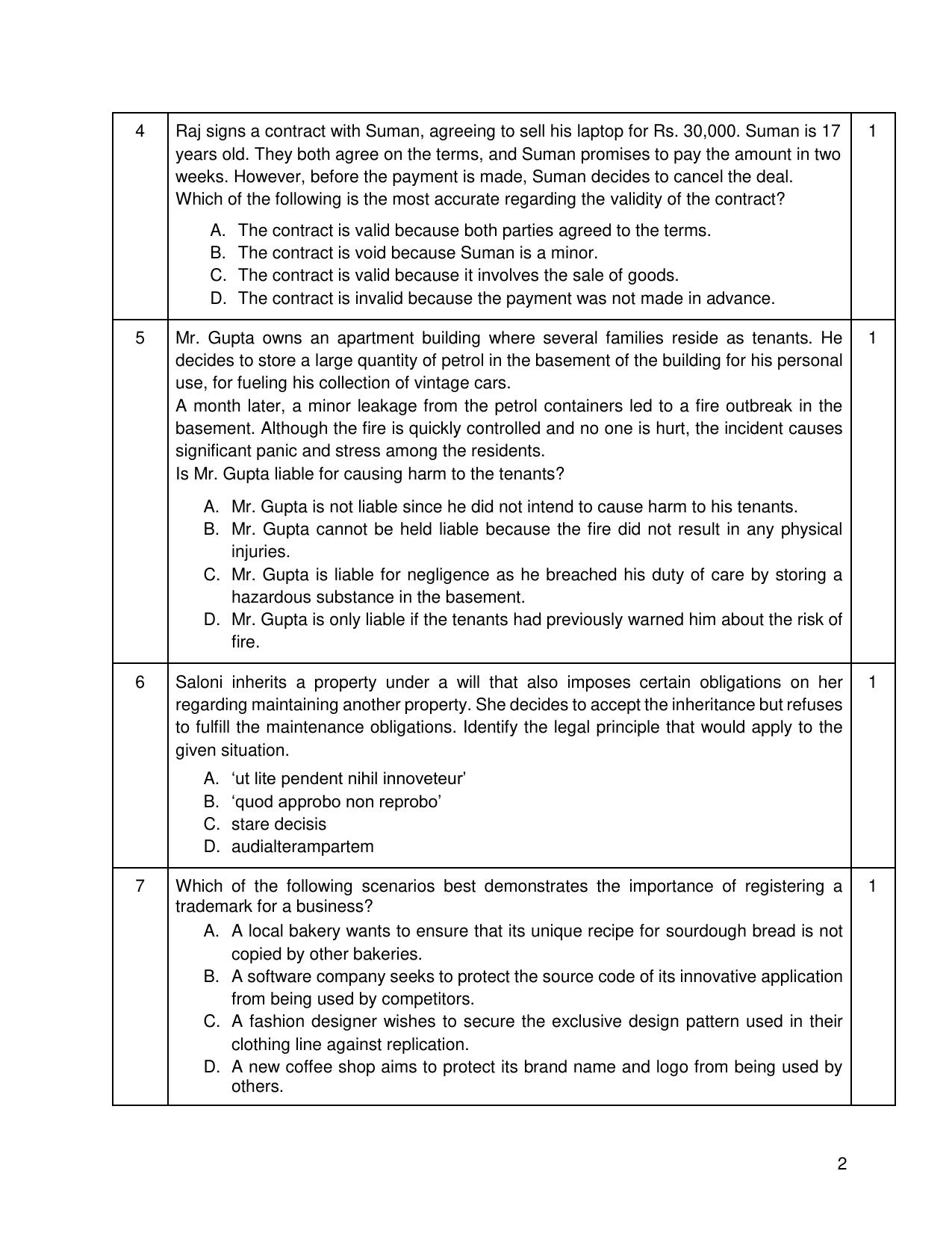 CBSE Class 12 Legal Studies Sample Question Paper 2024-25 - Page 2