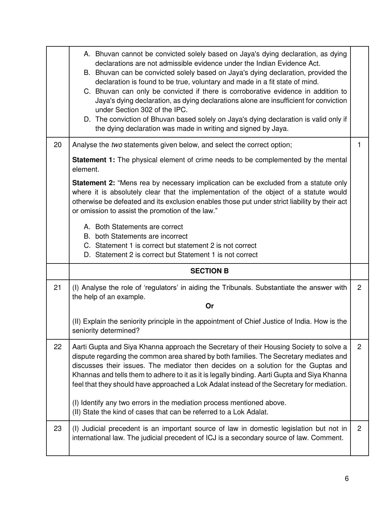 CBSE Class 12 Legal Studies Sample Question Paper 2024-25 - Page 6