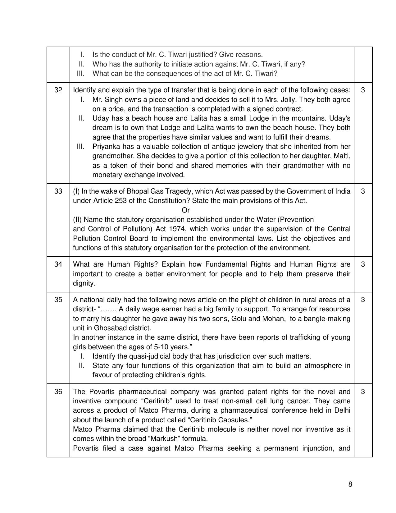 CBSE Class 12 Legal Studies Sample Question Paper 2024-25 - Page 8
