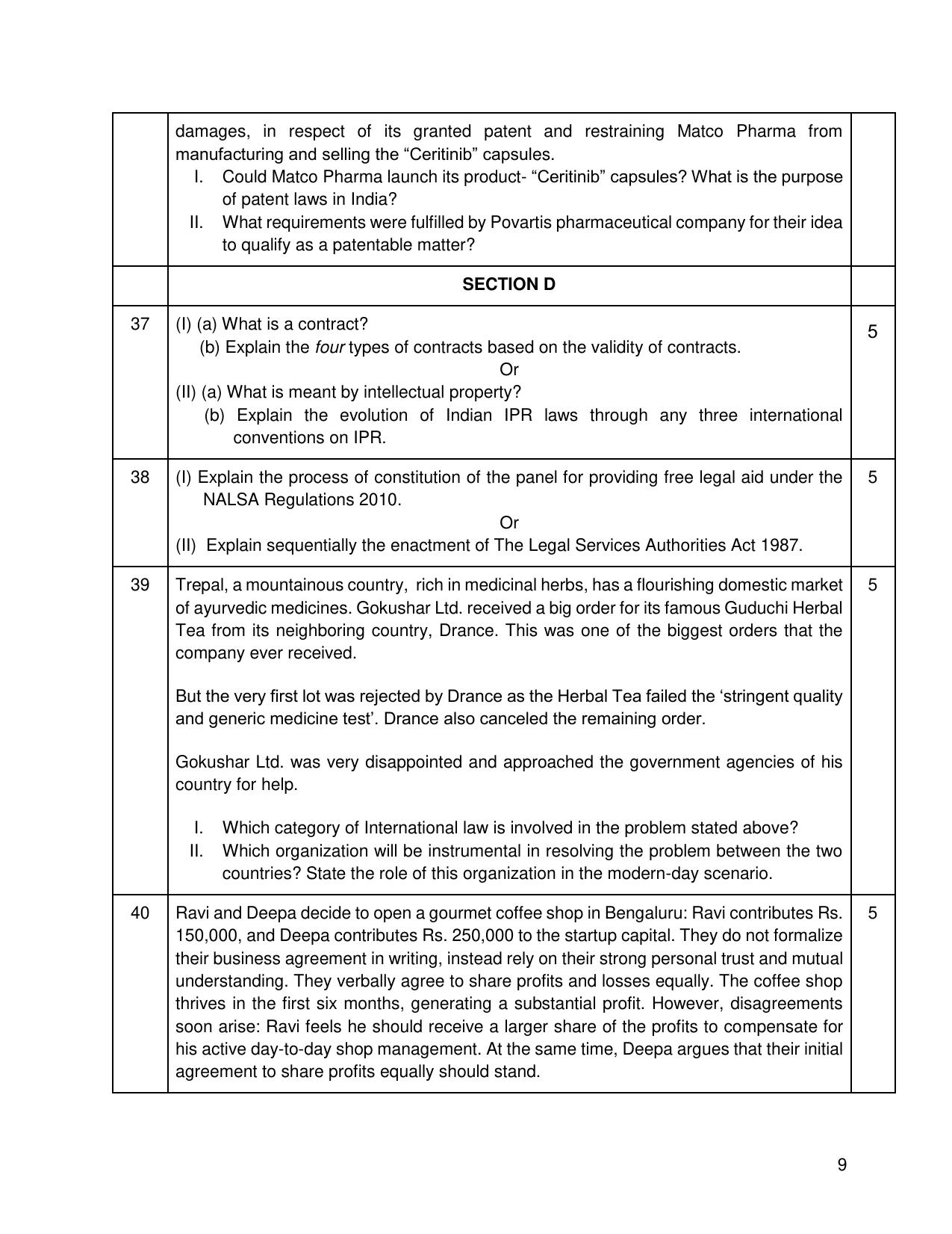 CBSE Class 12 Legal Studies Sample Question Paper 2024-25 - Page 9