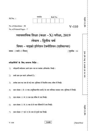 RBSE 2019 Class 10 Micro Irrigation Agriculture (Vocational) Question Paper