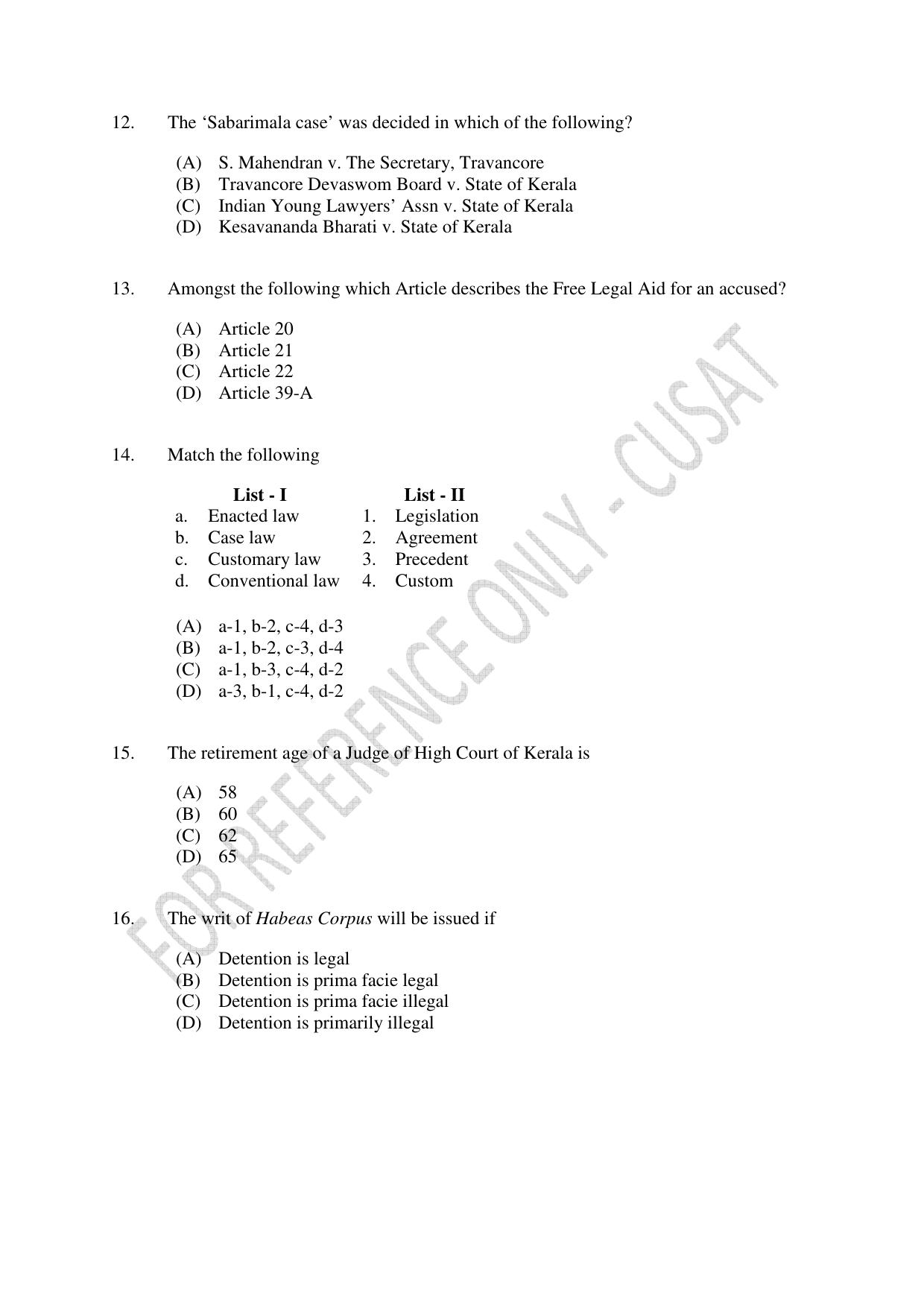 CUSAT CAT 2023 5 YEAR LLB Question Paper - Page 3