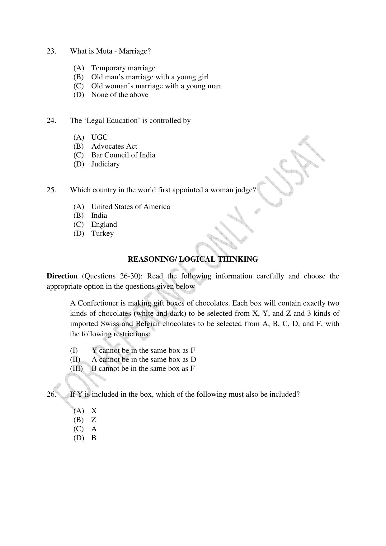 CUSAT CAT 2023 5 YEAR LLB Question Paper - Page 5