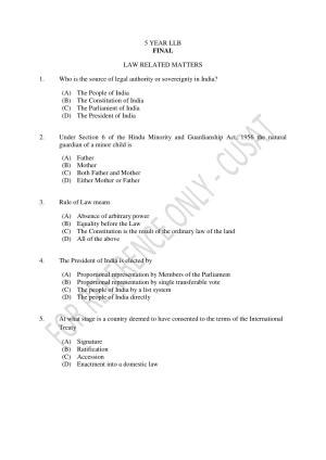 CUSAT CAT 2023 5 YEAR LLB Question Paper