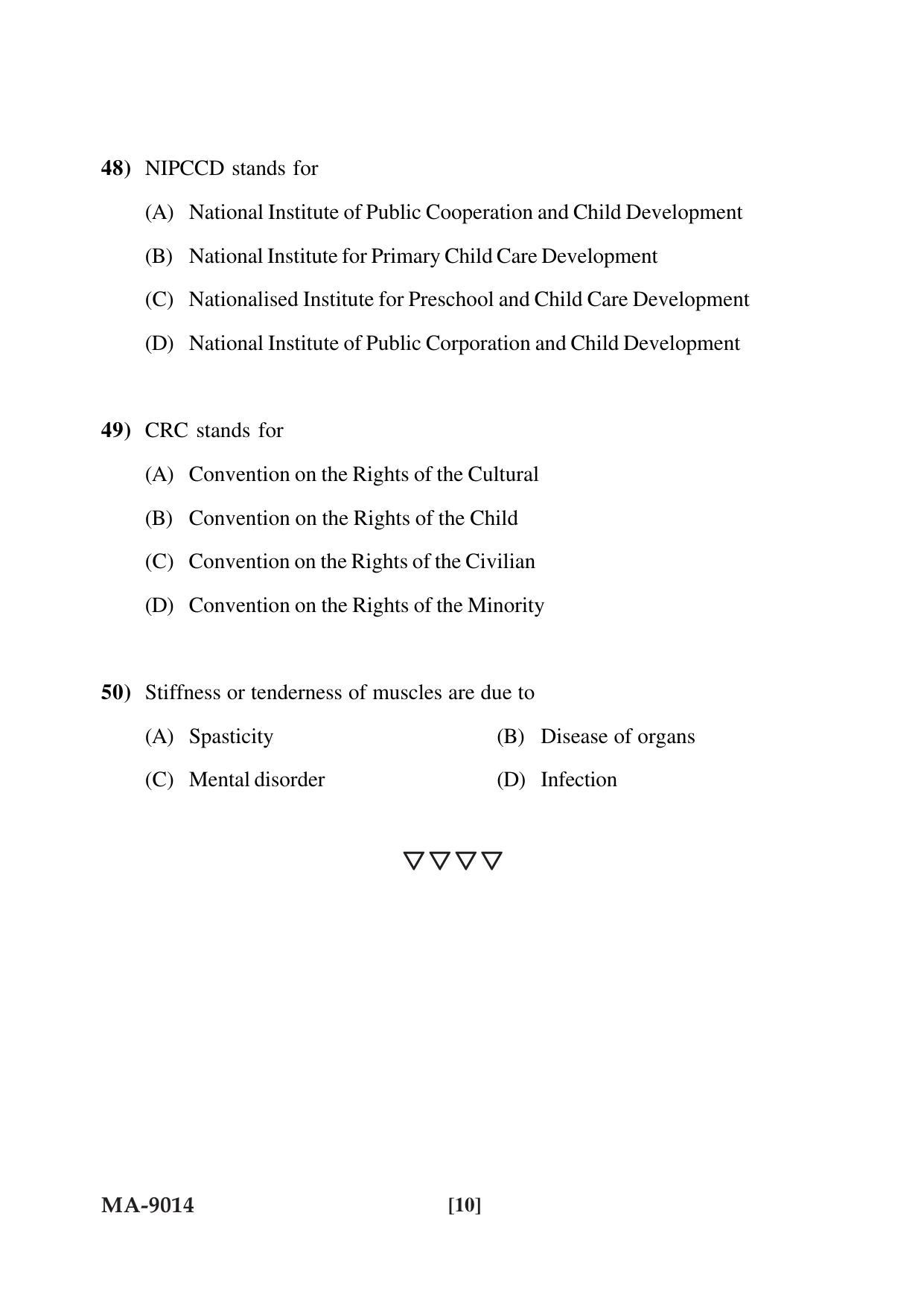 Mysore University PG Entrance Exam 2022: M.Sc. Human Development and Family Studies Question Paper - Page 10