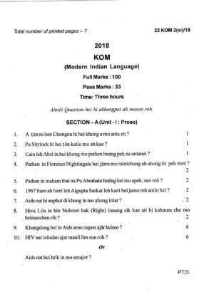 COHSEM Class 12 Kom (M.I.L.) 2018 Question Papers