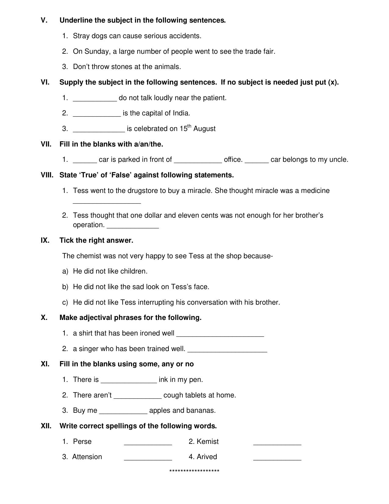 Worksheet for Class 4 English Assignment 140 - Page 2