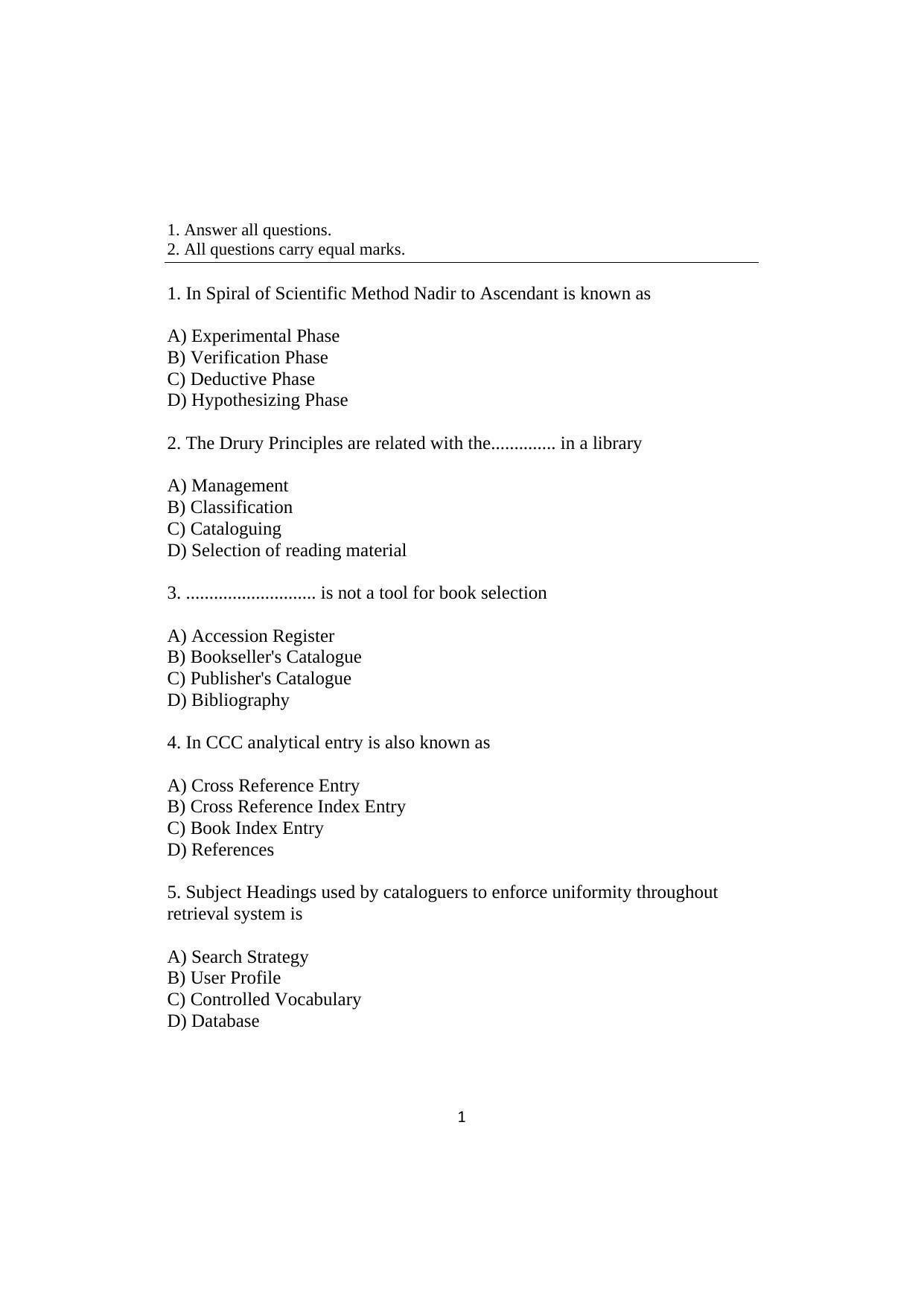 ISI Admission Test JRF in Library and Information Science LIA 2020 Sample Paper - Page 1