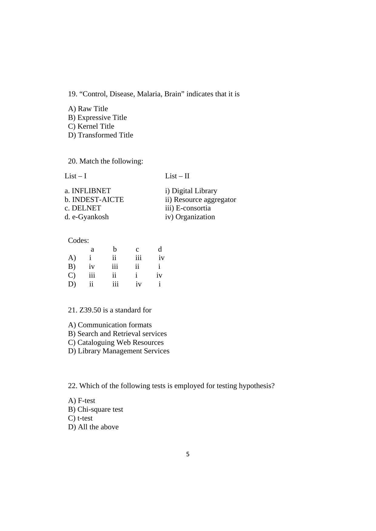 ISI Admission Test JRF in Library and Information Science LIA 2020 Sample Paper - Page 5