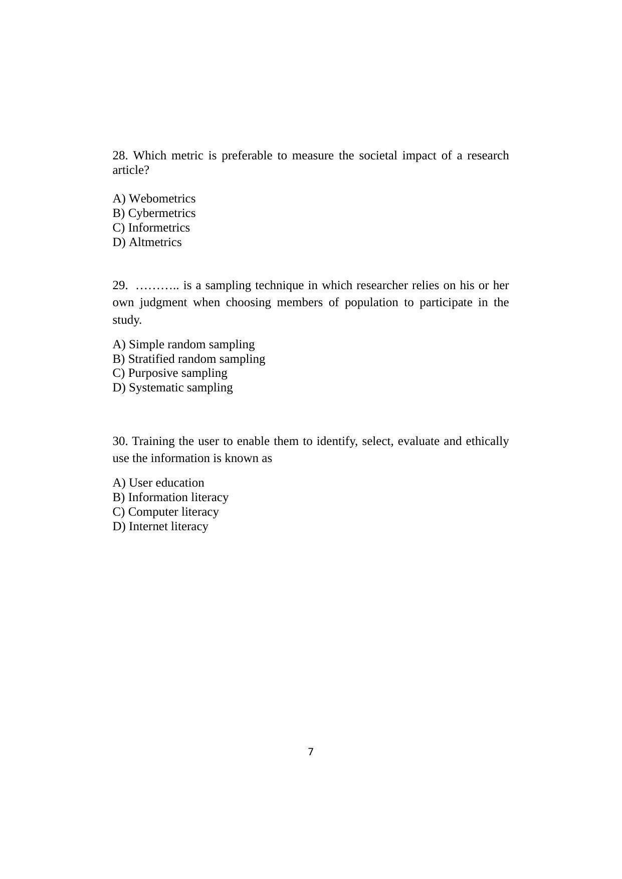 ISI Admission Test JRF in Library and Information Science LIA 2020 Sample Paper - Page 7