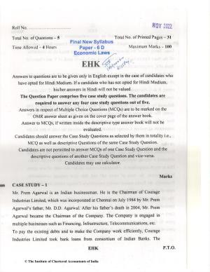 CA Final Nov 2022 Question Paper - Paper 6D – Economic Laws