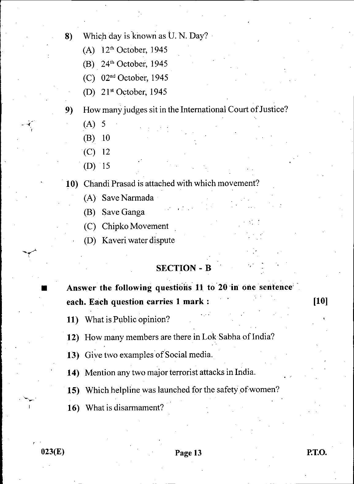 Gujarat Board Class 12th Question Paper March 2019: 23 (GHE) - Page 13