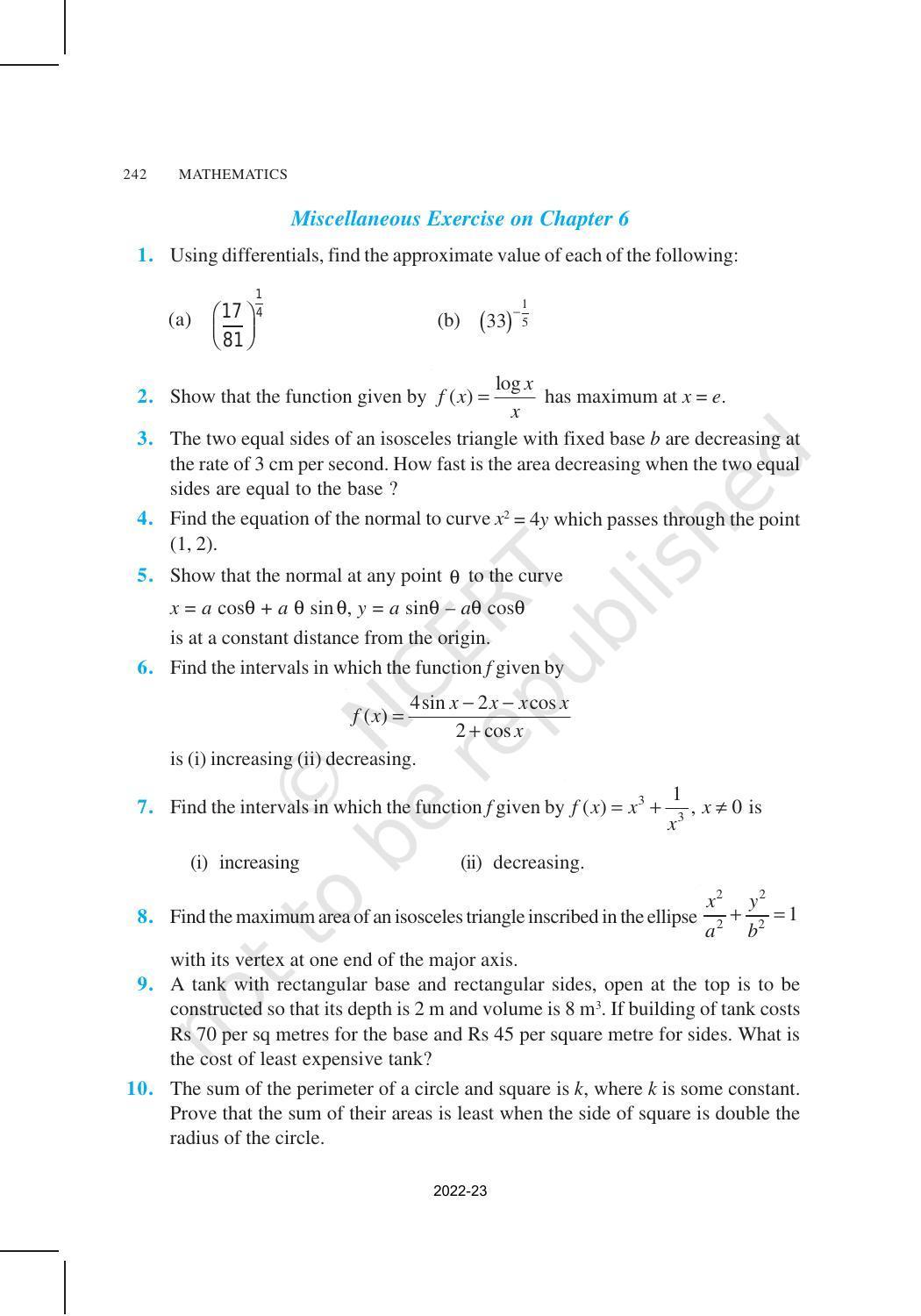 NCERT Book for Class 12 Maths Chapter 6 Application of Derivatives - Page 49