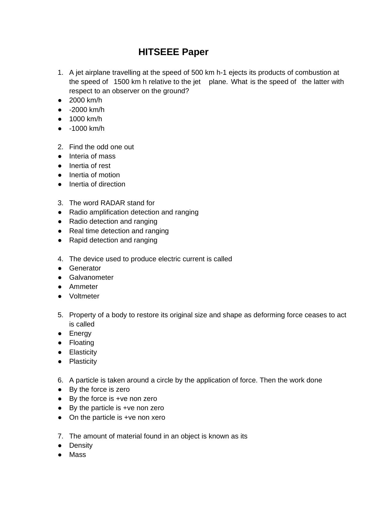 HITSEEE Sample Paper - Page 1