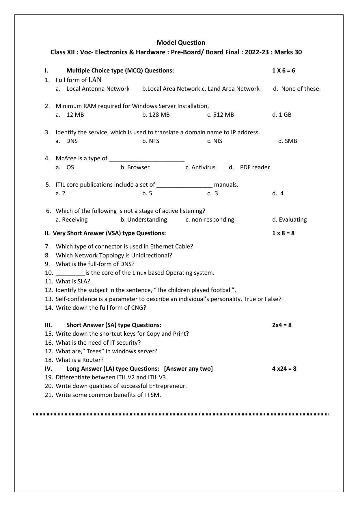 Tripura Board Class 12th Vocational (Theo & Prac) Model Question Paper 2023 - Page 5