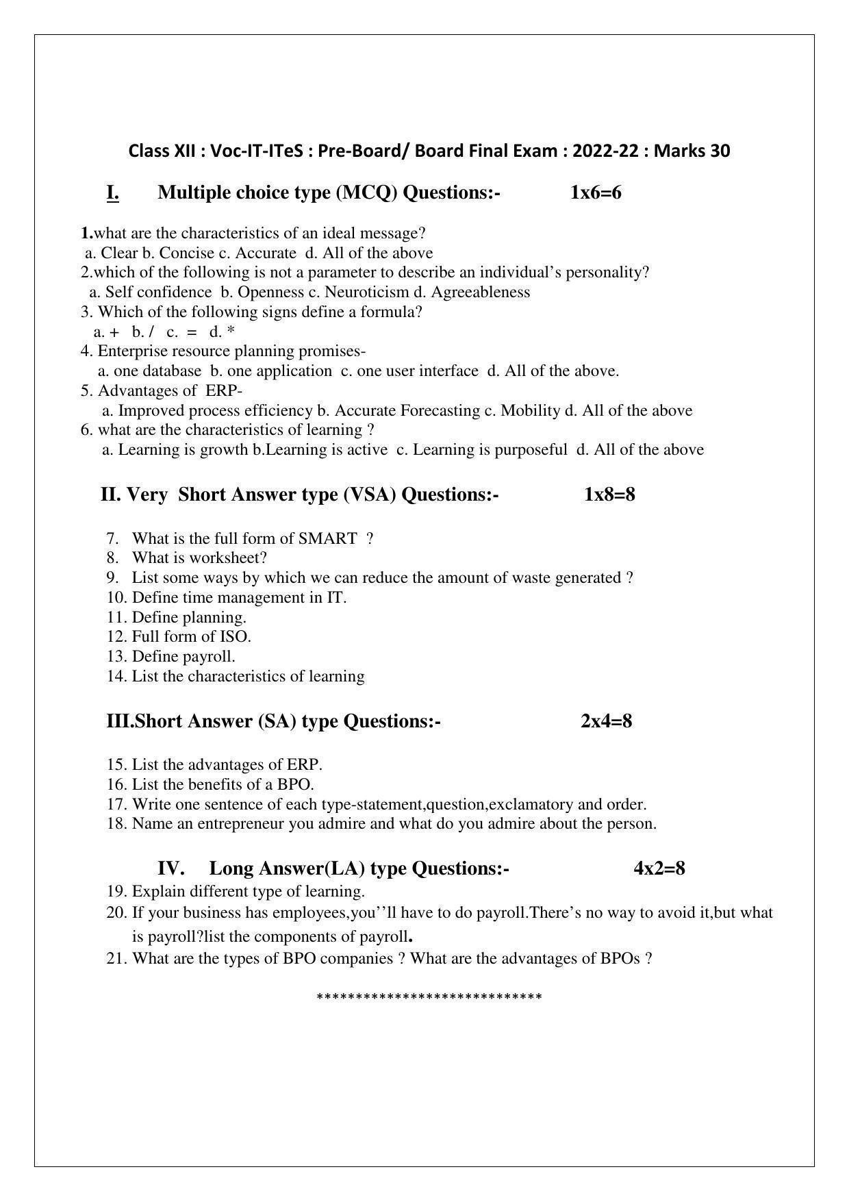 Tripura Board Class 12th Vocational (Theo & Prac) Model Question Paper 2023 - Page 7
