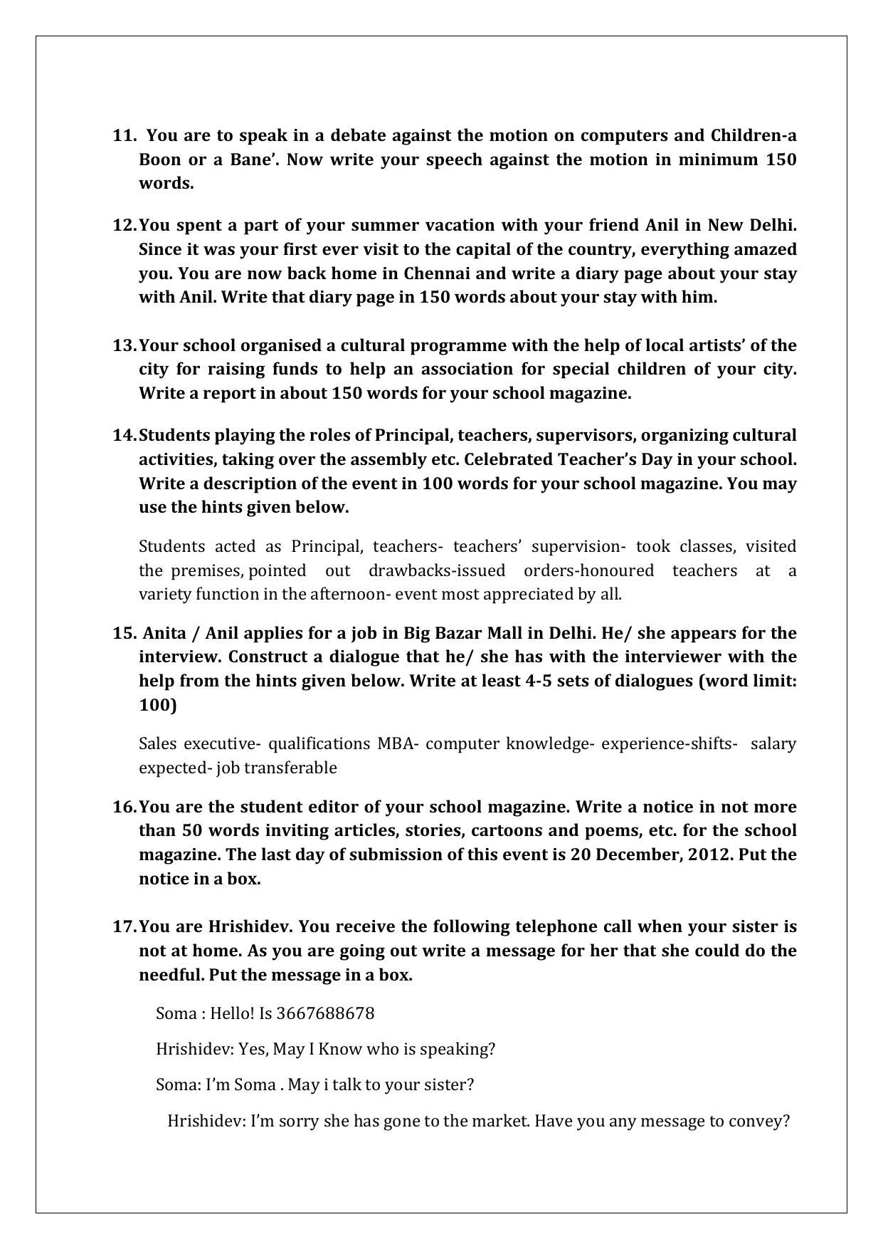 CBSE Worksheets for Class 9 English Writing Assignment - Page 3