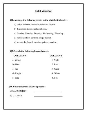 Worksheet for Class 2 English Assignment 46 Revision