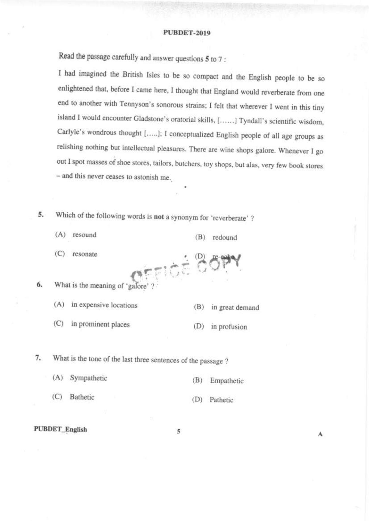 PUBDET 2019 English Question Papers - Page 4
